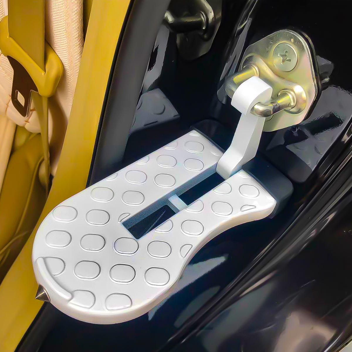 Foldable Car Door Step with Safety Hammer for All Cars White