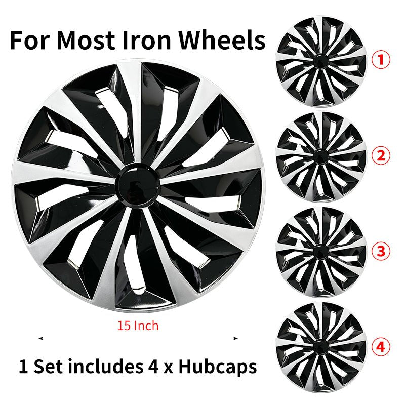 15" Knife Style Wheel Covers Hubcaps for Universal Fit R15 Tire Steel Wheels 4 PCS
