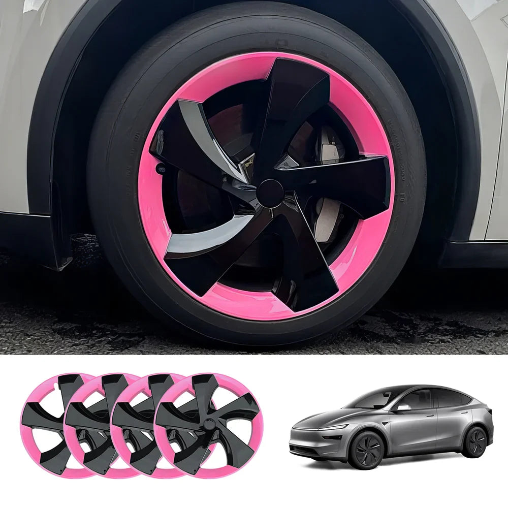 19'' Crossflow Hubcaps Wheel Covers – Twist Spoke Style for Tesla Model Y Juniper 2025+ (Set of 4) Hot Pink & Black Two-Tone 4-Piece Set