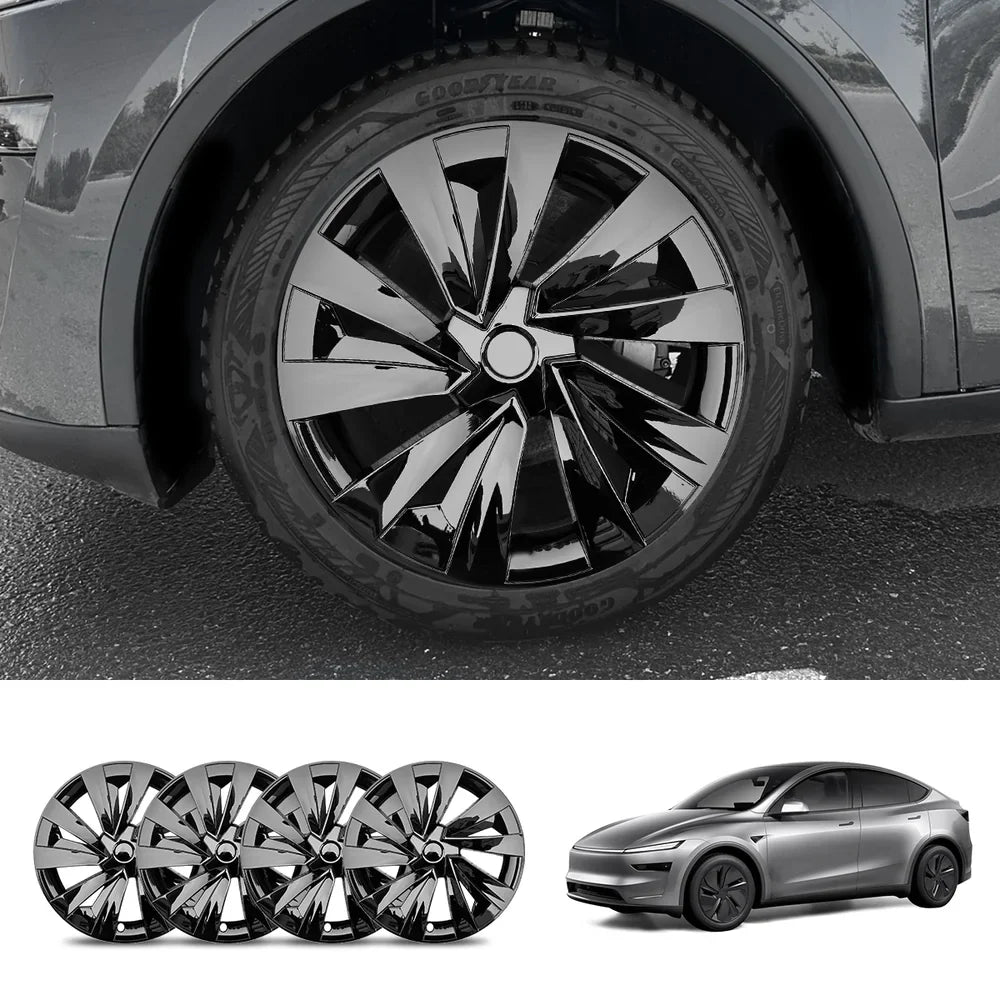 19'' Crossflow Hubcaps Wheel Covers for Tesla Model Y Juniper 2025+ – Helix 2.0 Style (Set of 4) Glossy Black