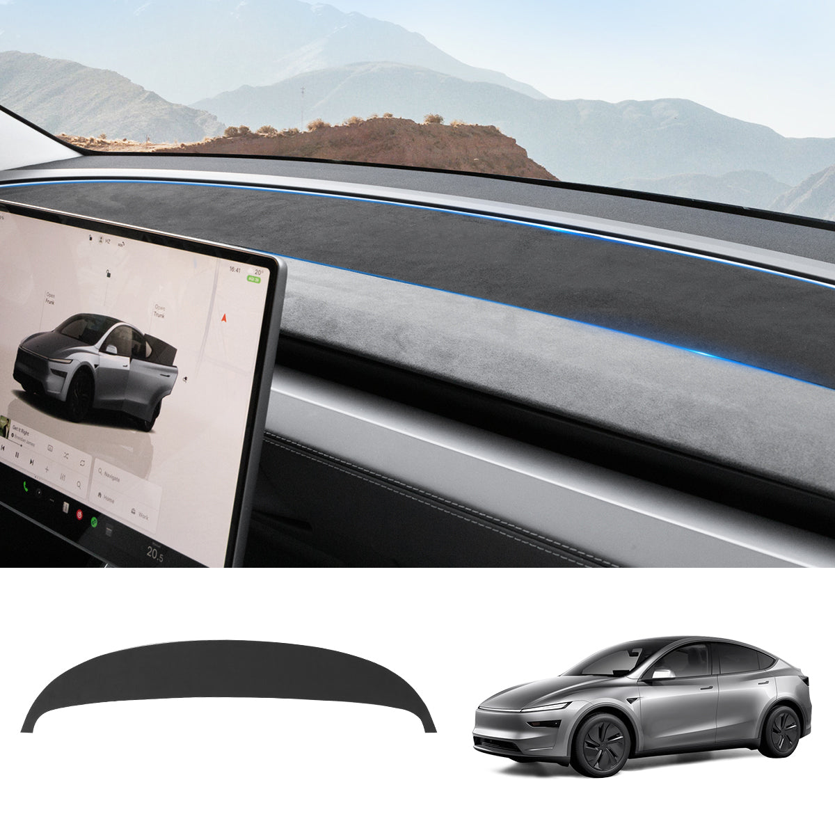 Suede Sunshade Dashboard Mat – UV Protection & Anti-Glare for Tesla Model Y Juniper 2025+