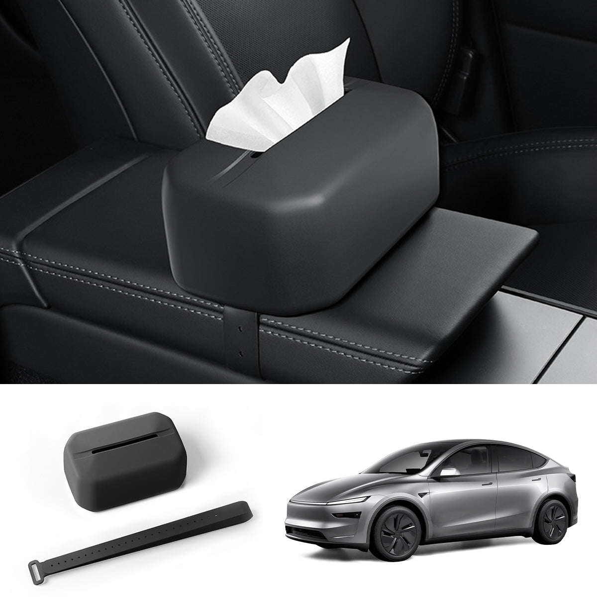 Adjustable Silicone Tissue Box for Tesla Model Y Juniper 2025+