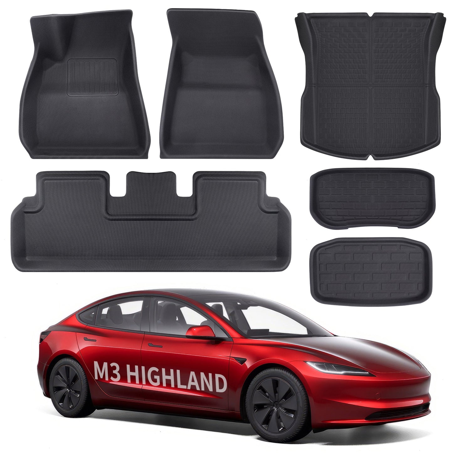 All Weather XPE Interior Floor Mats Cargo Liners Set for Tesla 2024+ Model 3 Highland Full Set (6 PCS) Left-Hand Drive