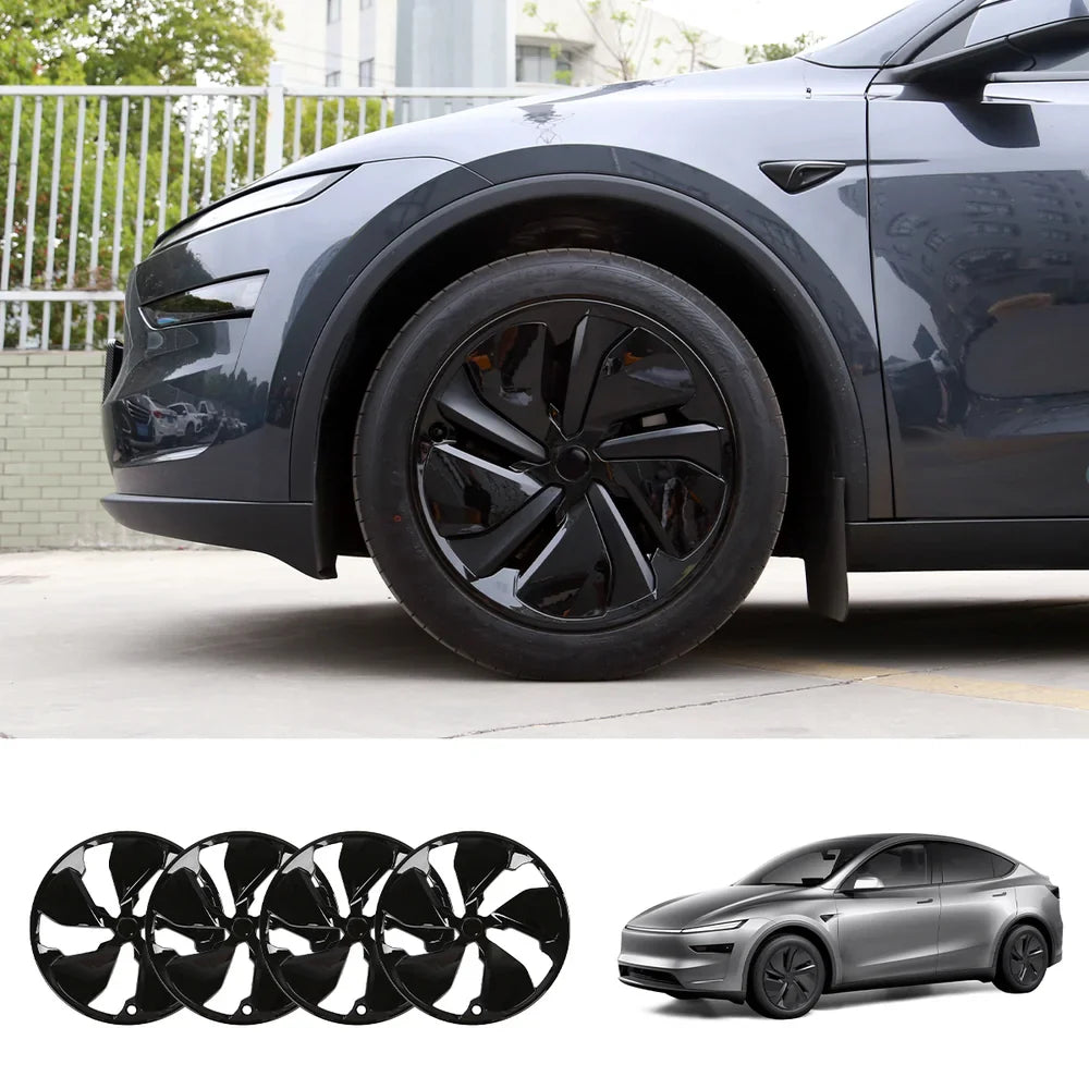 19'' Crossflow Wheel Cover Hubcaps for Tesla Model Y Juniper 2025+ – OEM Styles (Set of 4) Turbine Style Glossy Black Set of 4