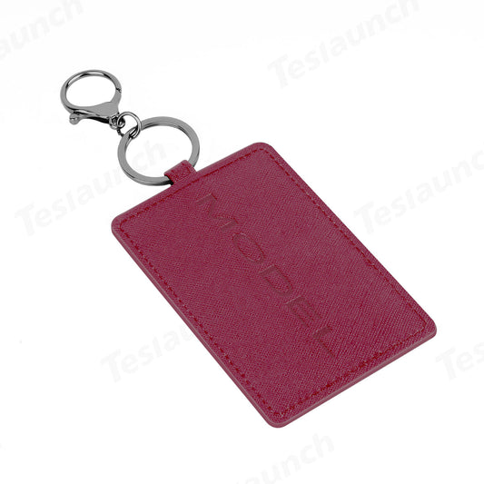Leather Key Card Holder for Tesla Red