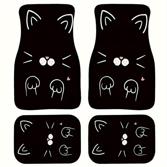 4pcs Set Cute Cartoon Cat Car Floor Mats Fit for Tesla Car Carpet Mats For Model 3 Model Y Car Accessories 4pcs