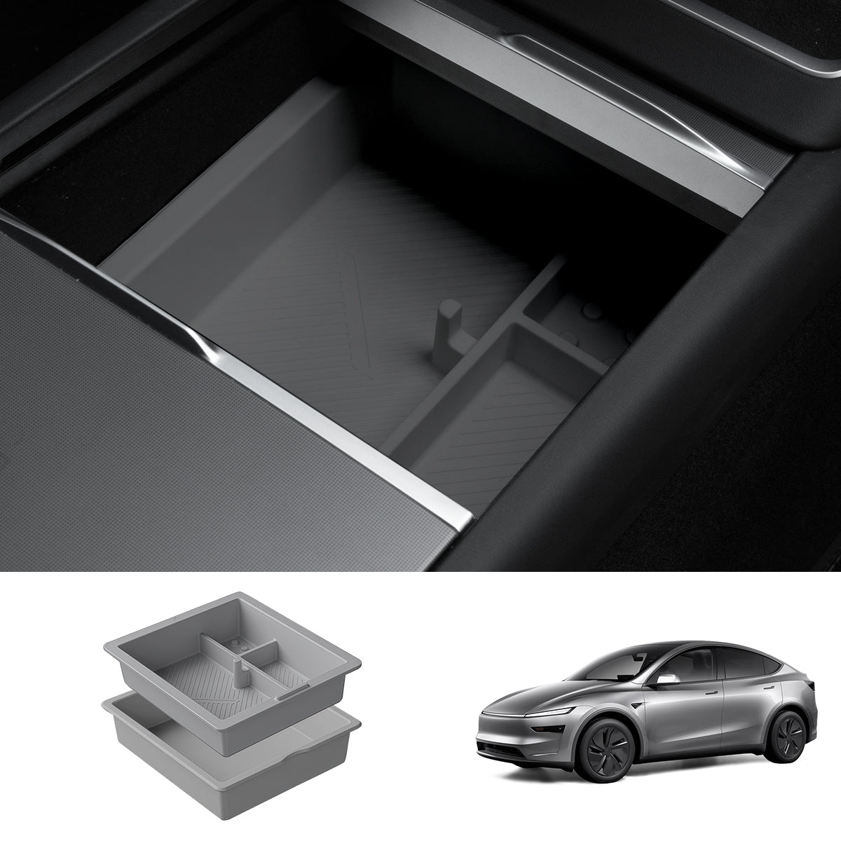 Multi-Functional Center Console Organizer for Tesla Model Y Juniper 2025+ Grey