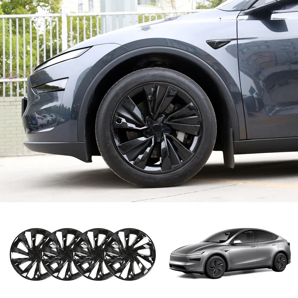19'' Crossflow Wheel Cover Hubcaps for Tesla Model Y Juniper 2025+ – Turbine Styles (Set of 4) Turbine Style Glossy Black Set of 4