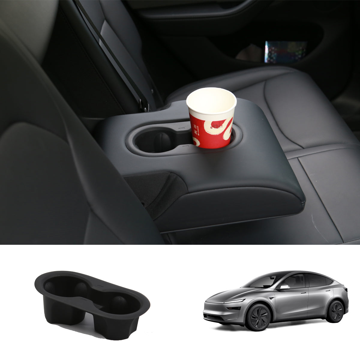 Seat Rear Non-slip Silicone Cup Holder Insert For Tesla Model Y Juniper 2025+ Black