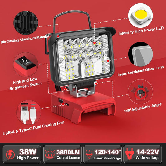 Usb & Type-C Charging Led Automotive Work Light For Emergency