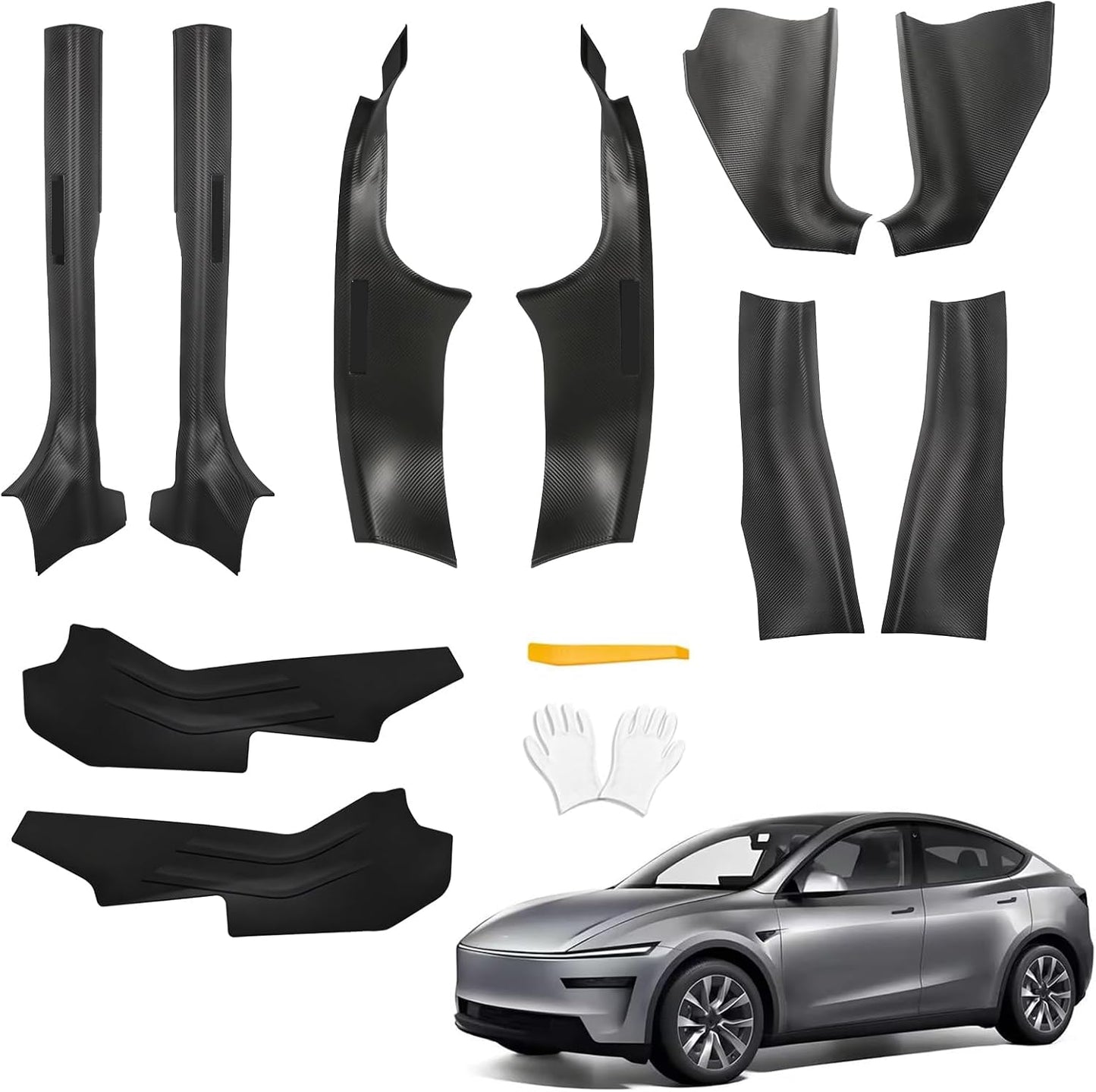 11pcs Real Carbon Fiber Door Sill Protector for Tesla Model Y Juniper