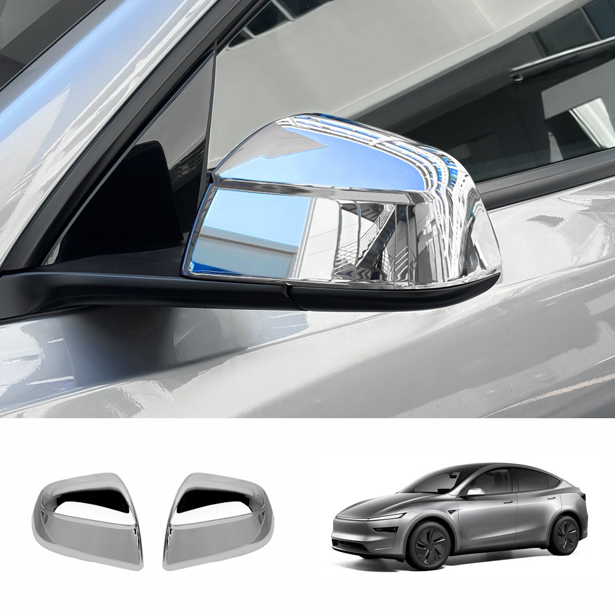 ABS Side Mirror Cover Caps For Tesla Model Y Juniper 2025+ Chrome Silver