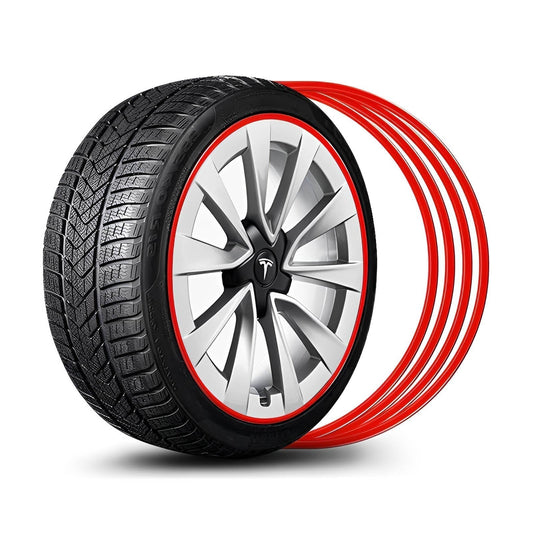 Aluminum Alloy Wheel Rim Protectors for Tesla Models 3/Y/S/X (4 PCS) Red