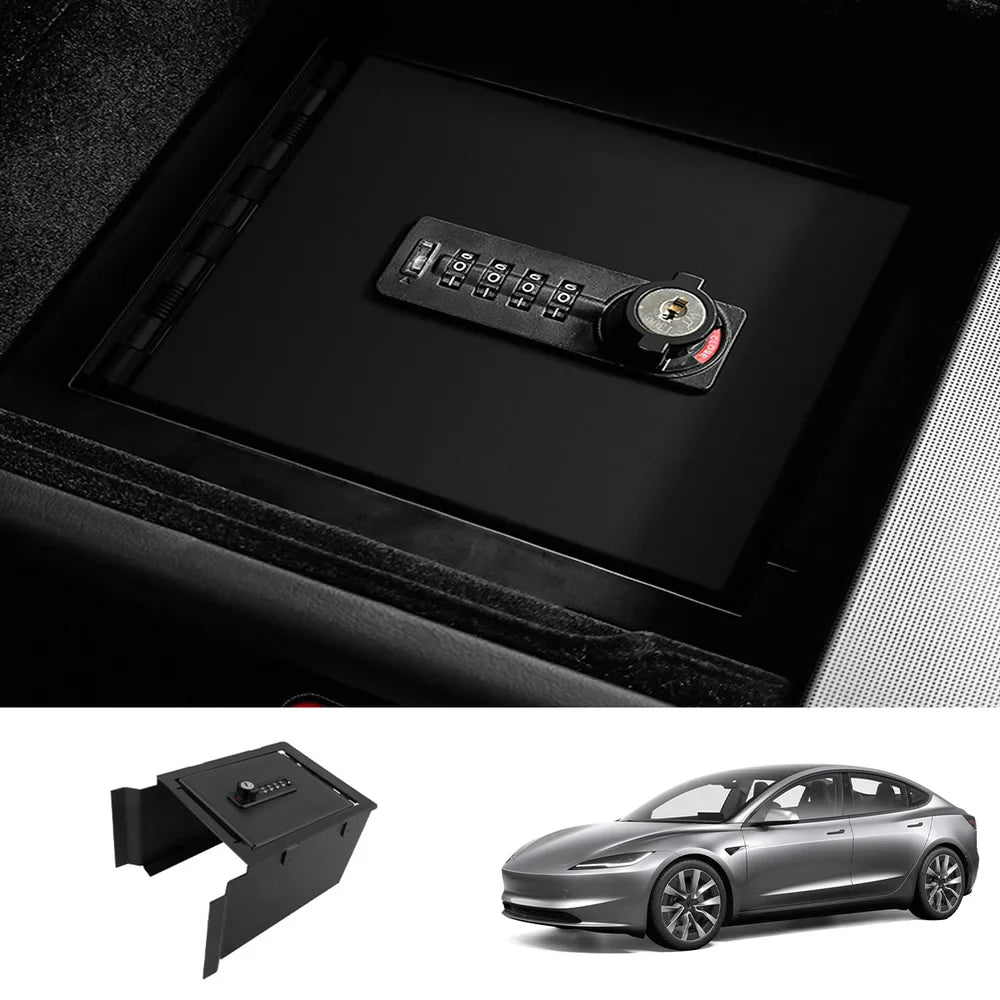 Anti-Theft Center Console Safe LockBox for Tesla Model Y Juniper 2025+ / Model 3 Highland 2024+ Model 3 Highland 2024+