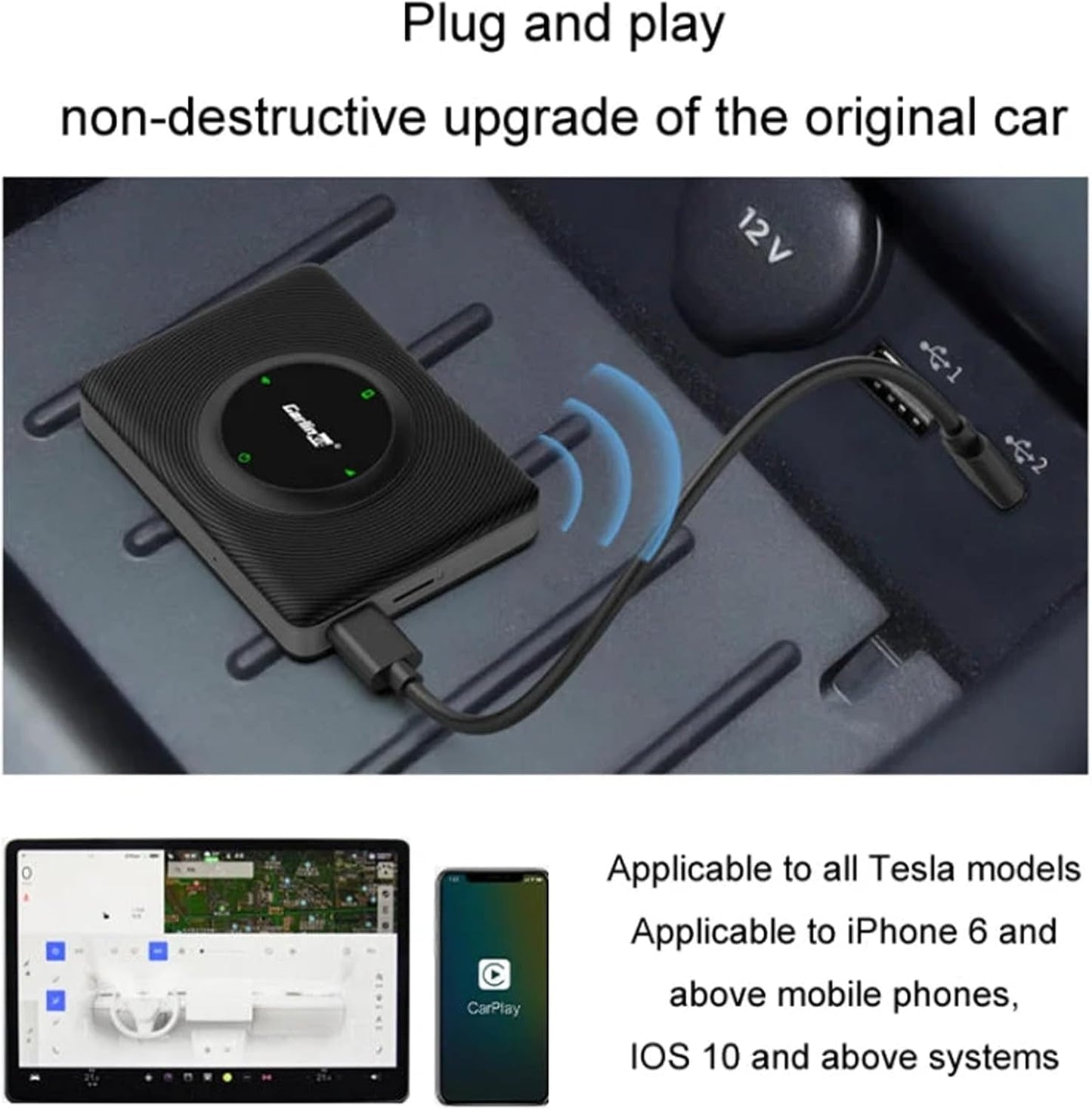 Portable Android Auto Apple Carplay Adapter For Telsa Model 3/X/Y/S