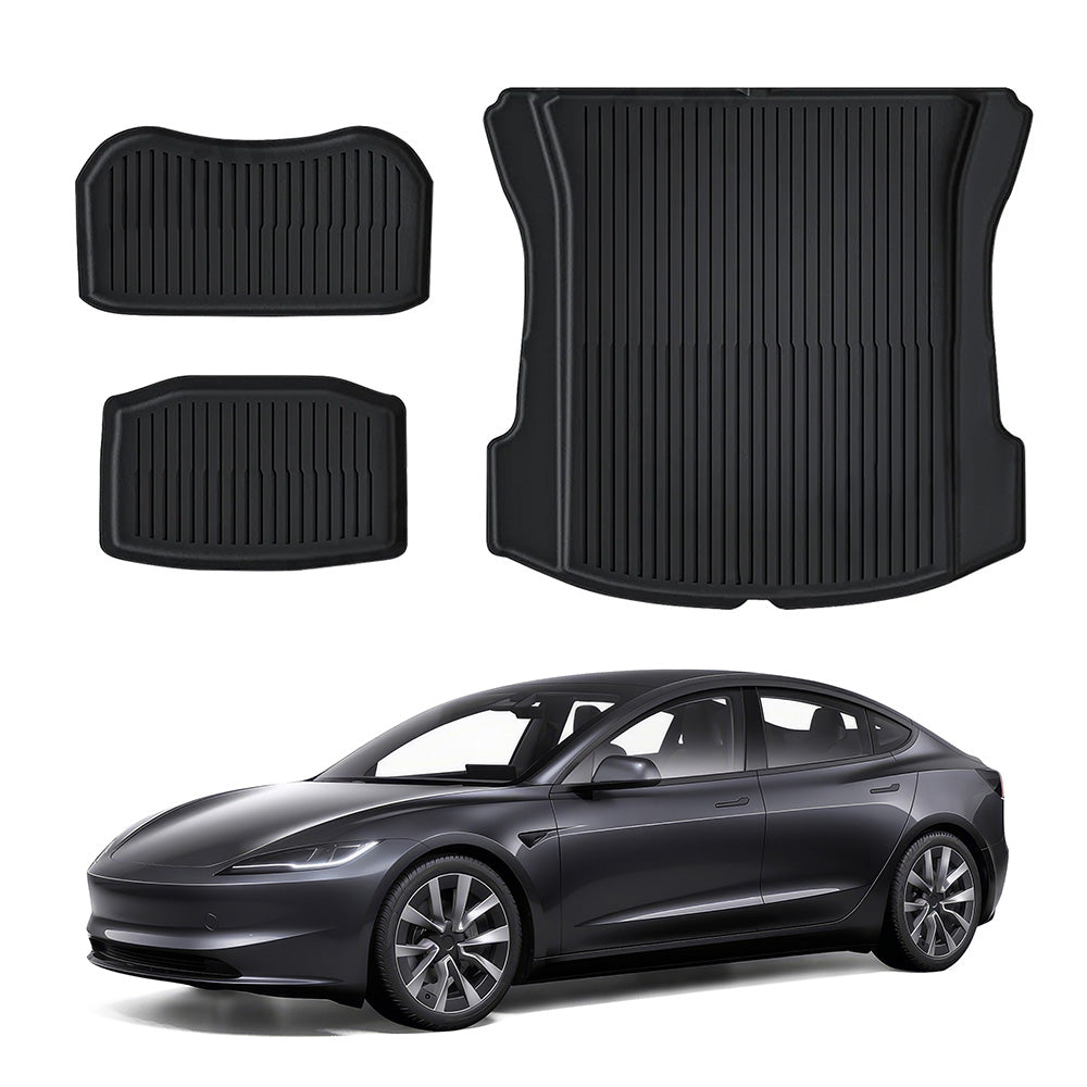 All Weather TPE Floor Mat for Tesla 2024 Model 3 Highland Frunk + Trunk Upper&Lower Mat (3 PCS)