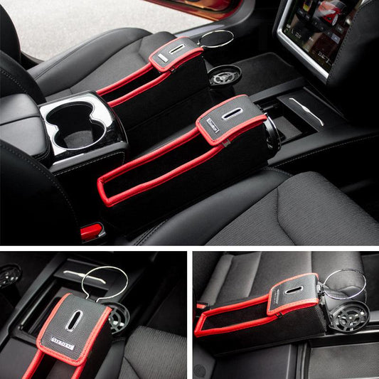 Car Seat Slit Gap Storage Box with Foldable Cup Holder for Model S