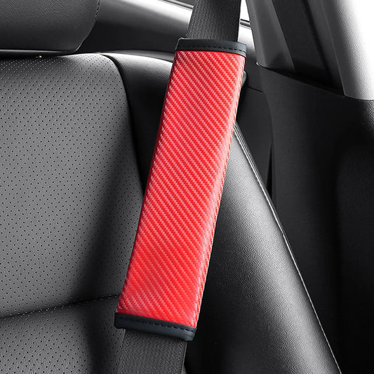 Carbon Fiber Style Seat Belt Shoulder Pad - Universal Fit for All Cars 1PC Red