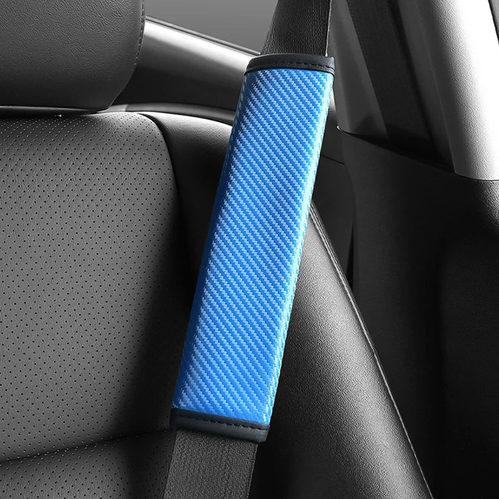 Carbon Fiber Style Seat Belt Shoulder Pad - Universal Fit for All Cars 1PC Blue
