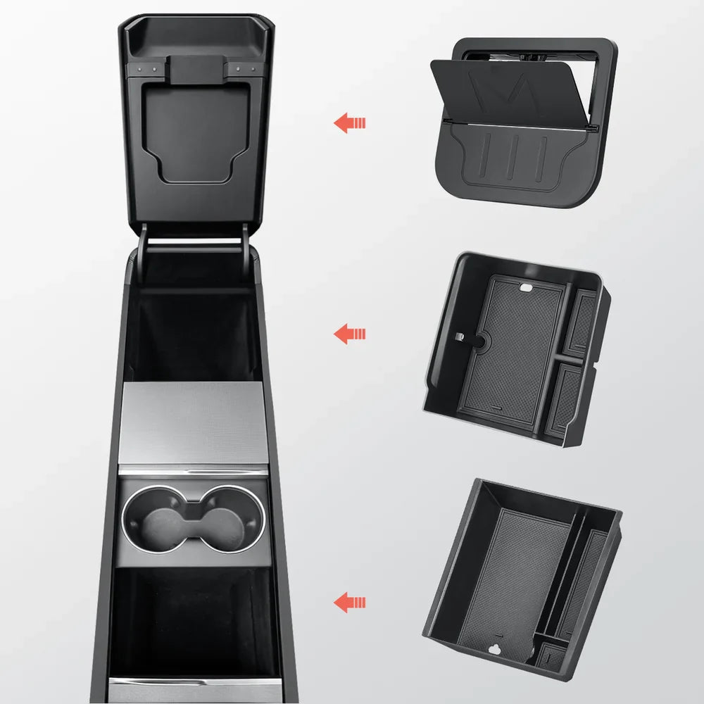 Center Console Organizer and Armrest Box for Tesla Model Y Juniper 2025+ Full Set (3 pcs)