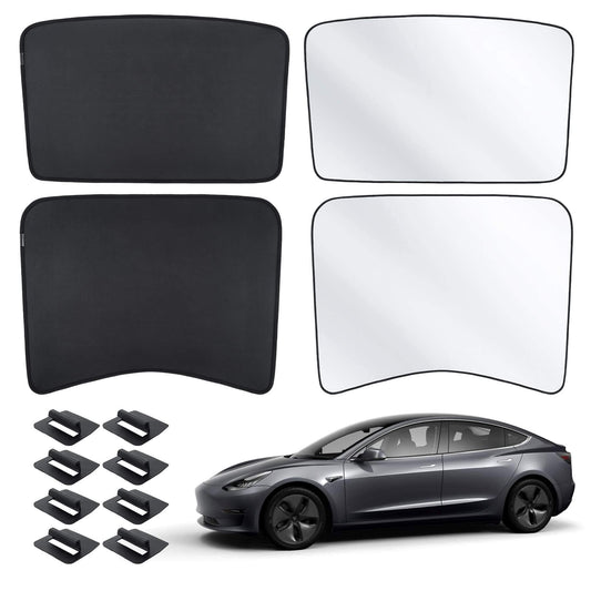 Glass Roof Sunshade for Tesla Model 3 (2017-2023) Black Semi-coverage