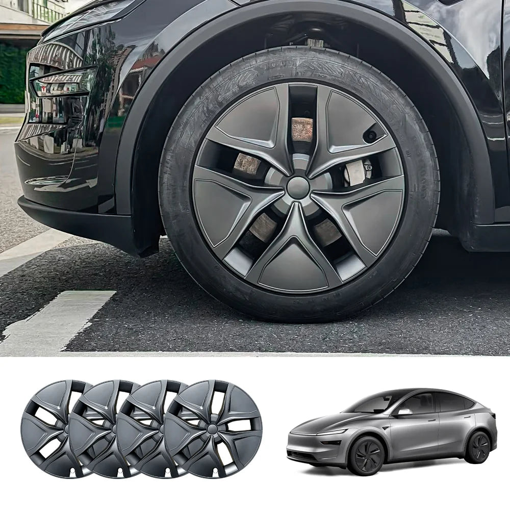 19'' Crossflow Full-Cover Hubcaps Wheel Covers – Arachnid 2.0 Style for Tesla Model Y Juniper 2025+ (Set of 4) Carbon Grey