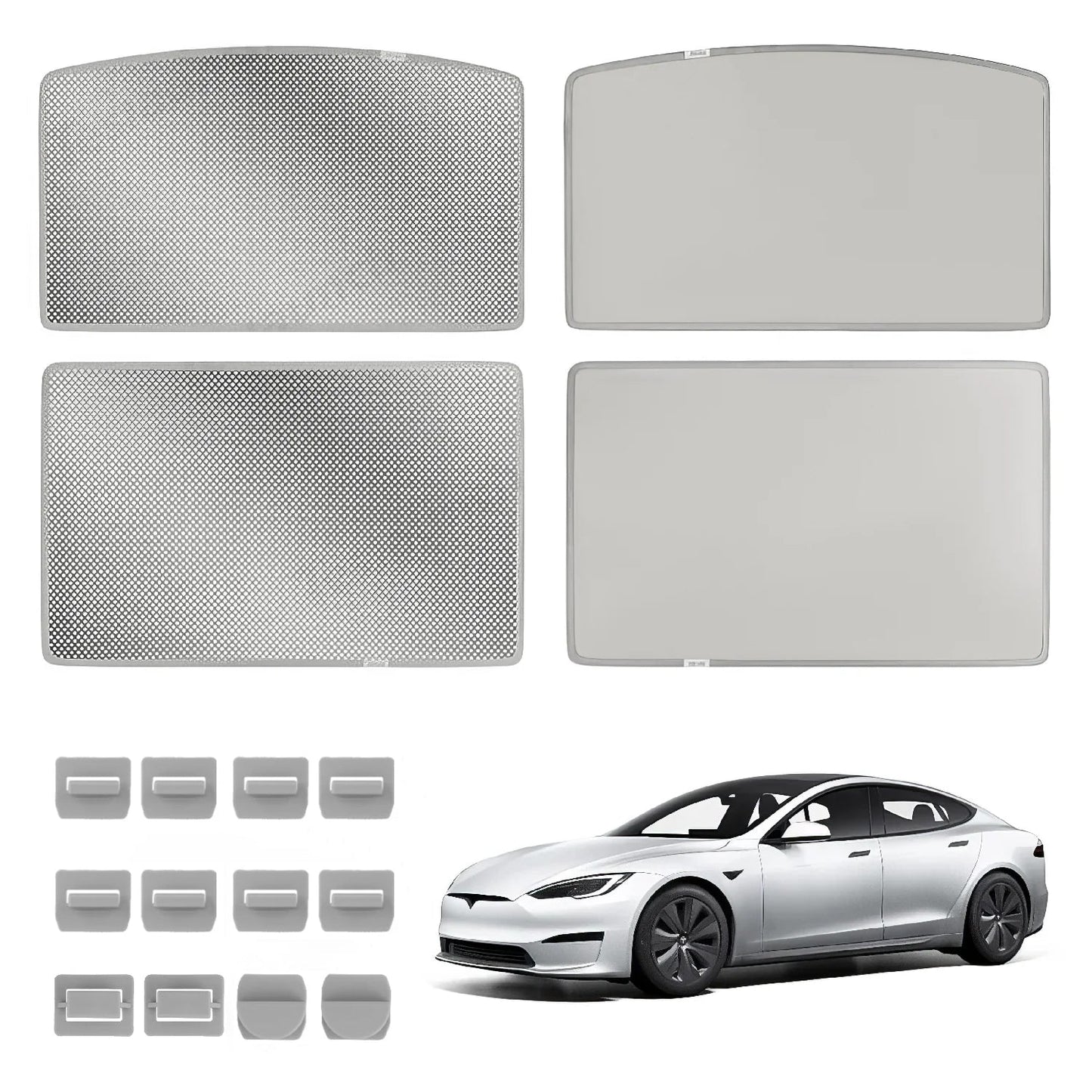 Upgrade Built-in Reflective Sunroof Sunshade for 2021+ Model S- Lightweight Reflective Silver Coated Sun Visor Grey