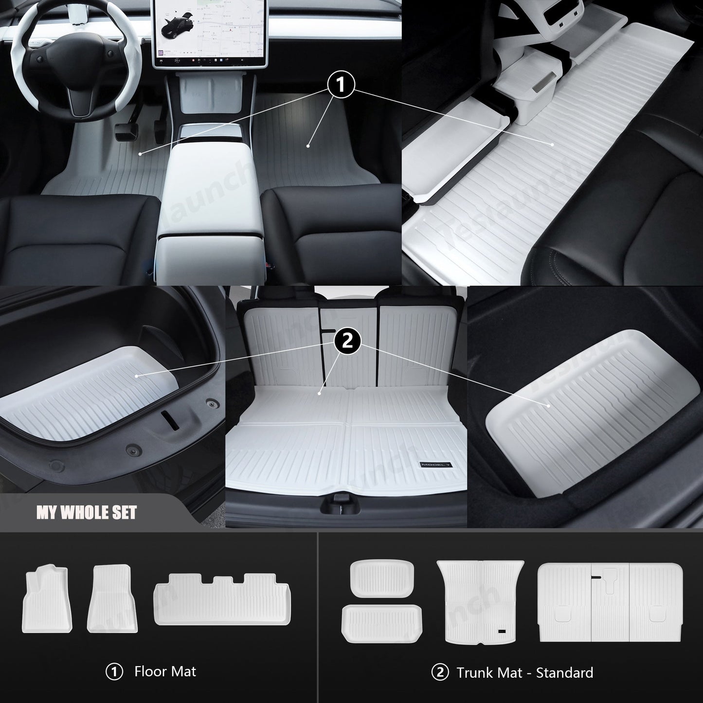 White TPE All Weather Floor Mat for Tesla Model 3/Y 2021-2024 Model Y Whole Set