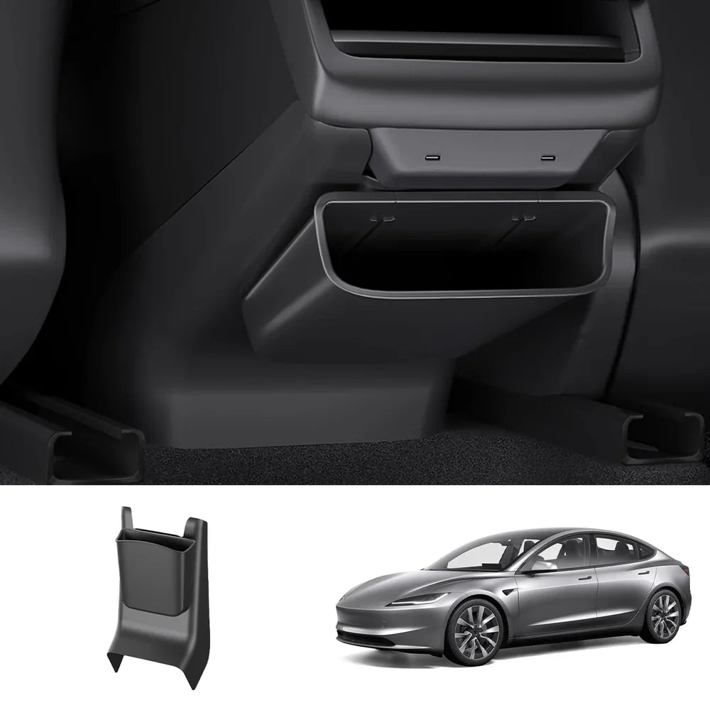 Rear Center Console Kick Guard & Storage Box for Tesla Model Y Juniper 2025+ / Model 3 Highland 2024+ Model 3 Highland 2024+ 2-Piece Set