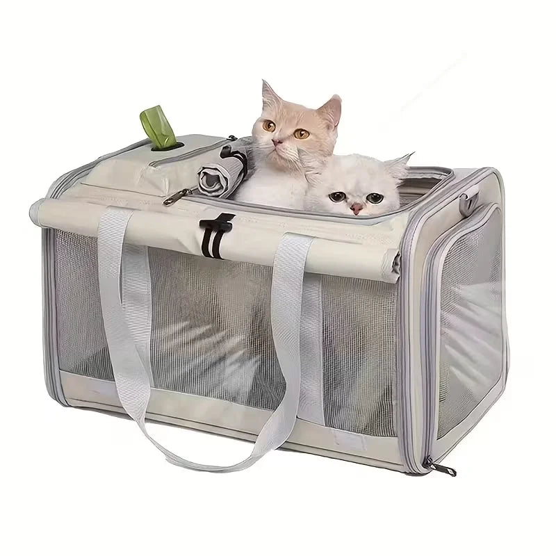 Soft-Sided Hollow Pet Puppy Cat Travel Box Bag Carrier For EV Car Khaki