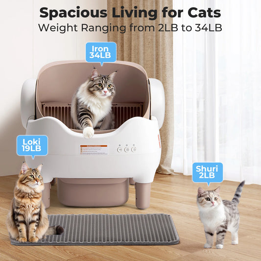 EV Car Travel Cat Litter Box, Self Cleaning Automatic Box with App
