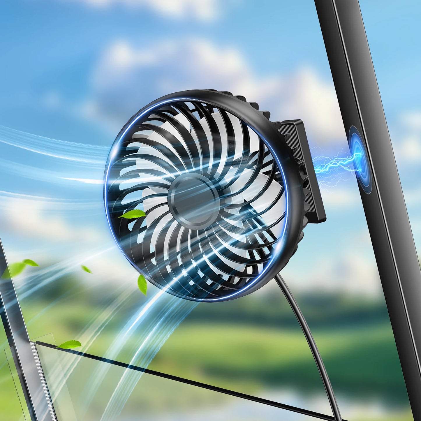 USB Magnetic Portable Car Air Fan For All Cars Travel Camping