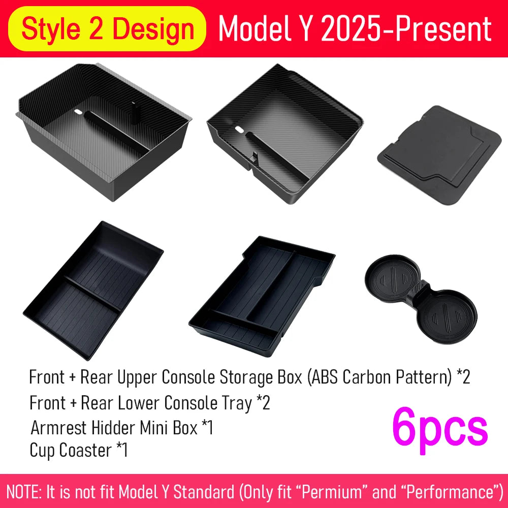 Center Console Organizer Tray for 2026 2025 Tesla Model Y Juniper Style 2 Up Lower 6pc