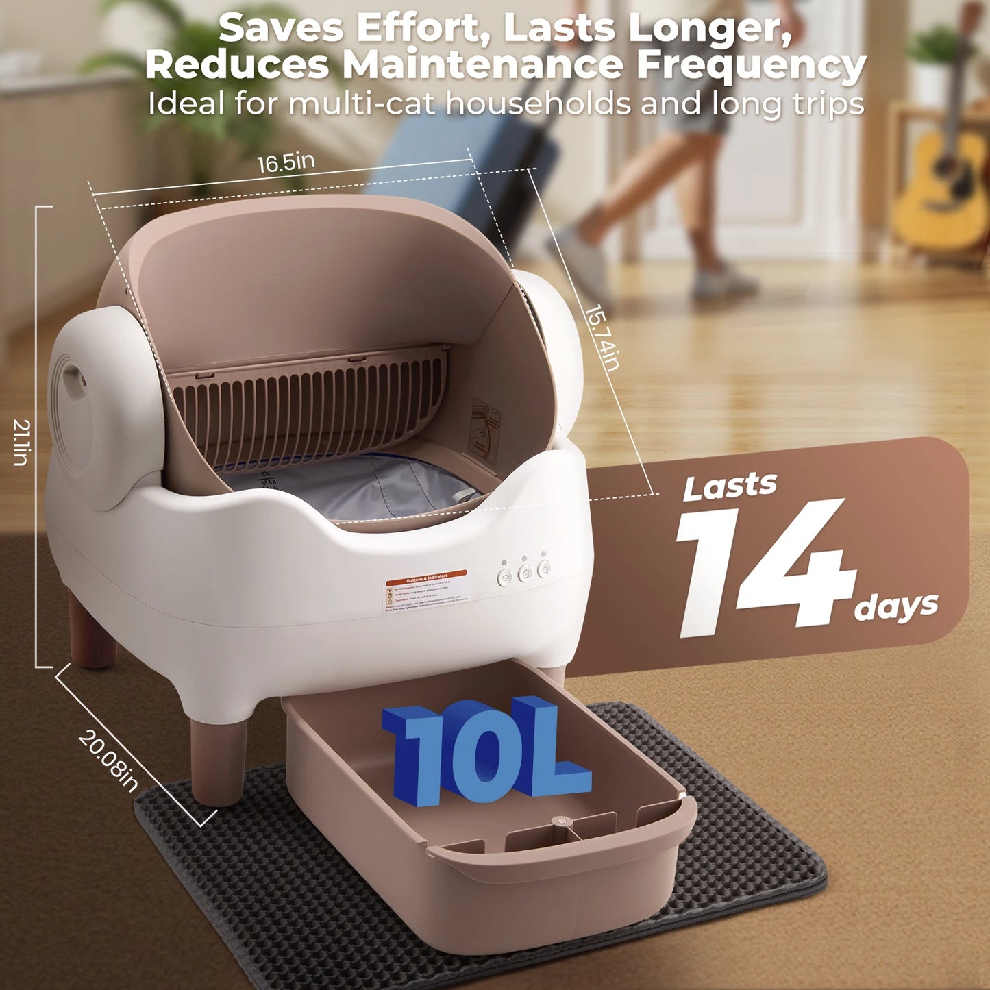 EV Car Travel Cat Litter Box, Self Cleaning Automatic Box with App