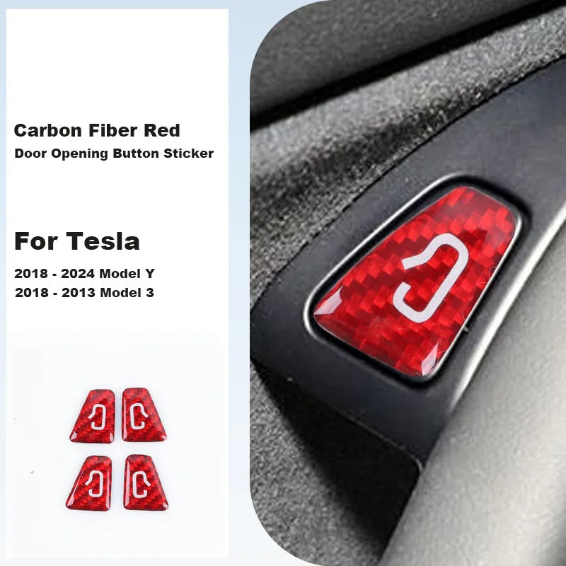 Door Opening Button Carbon Fiber Sticker For Tesla Model Y Fiber Red 18-24 Y