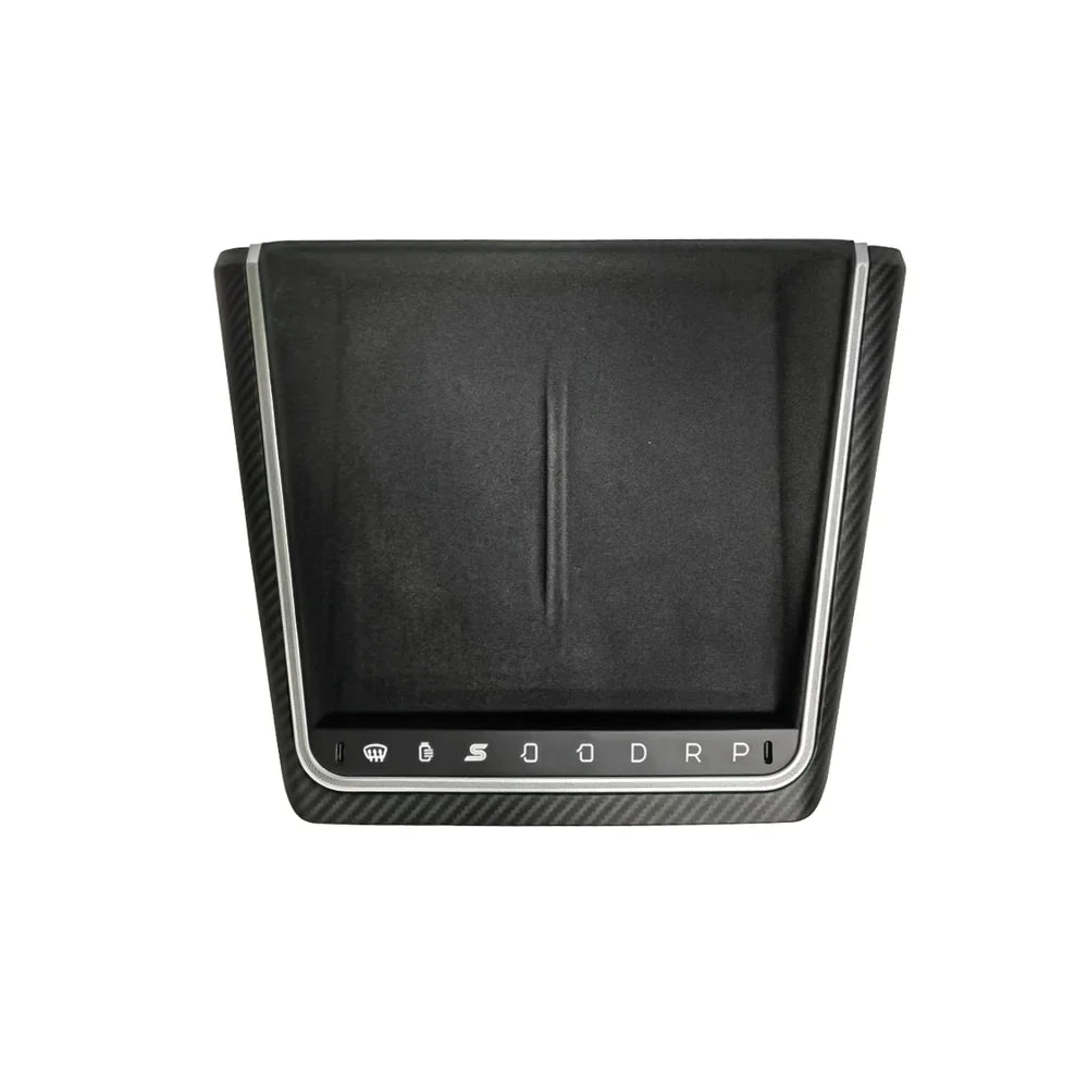 Smart Touch Center Console Wireless Charging Dock with Ambient Light Sync for Tesla Model Y Juniper 2025+ / Model 3 Highland 2024+ Carbon Fiber Style Right-Hand Drive