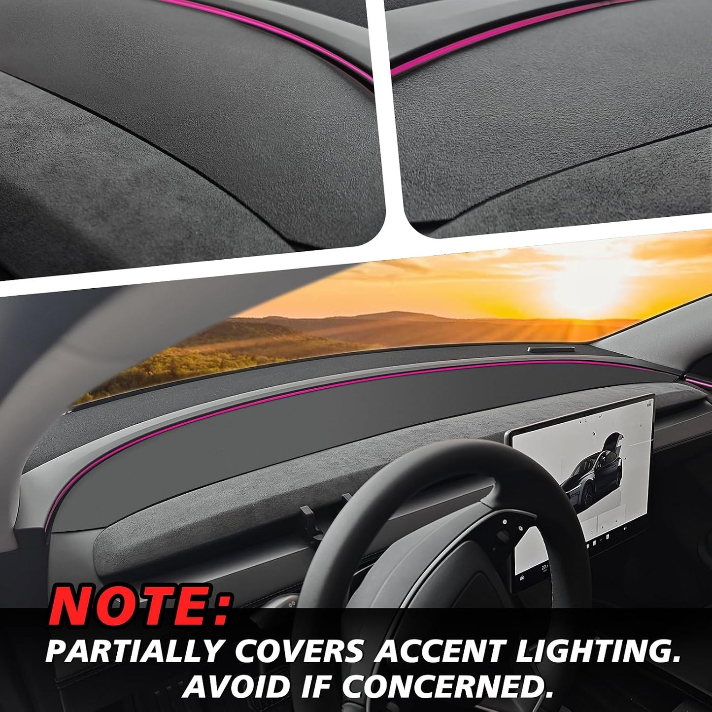 Suede Sunshade Dashboard Mat – UV Protection & Anti-Glare for Tesla Model Y Juniper 2025+