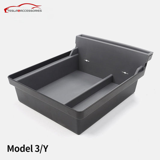 TPE ABS Center Console Double Layer Tray Storage box For Tesla Model 3 Y Black