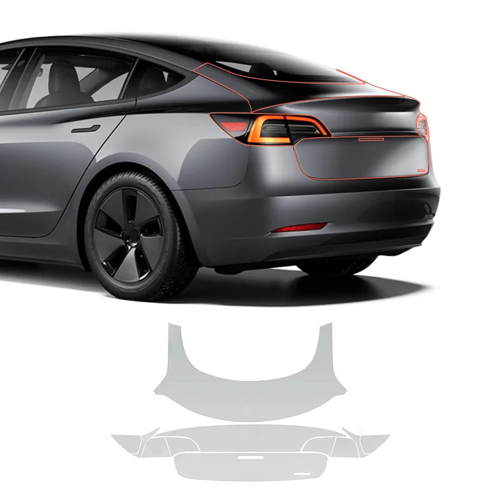 Glossy TPU Invisible Full Car Paint Protection Film (PPF) for Tesla Model 3 (2020-2023) Set 5 - Trunk Kit (11 Pcs)
