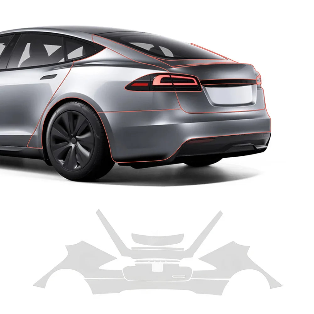 Glossy TPU Invisible Full Car Paint Protection Film (PPF) for Tesla Model S (2021-2024) Set 4 - Rear Kit (8 Pcs)