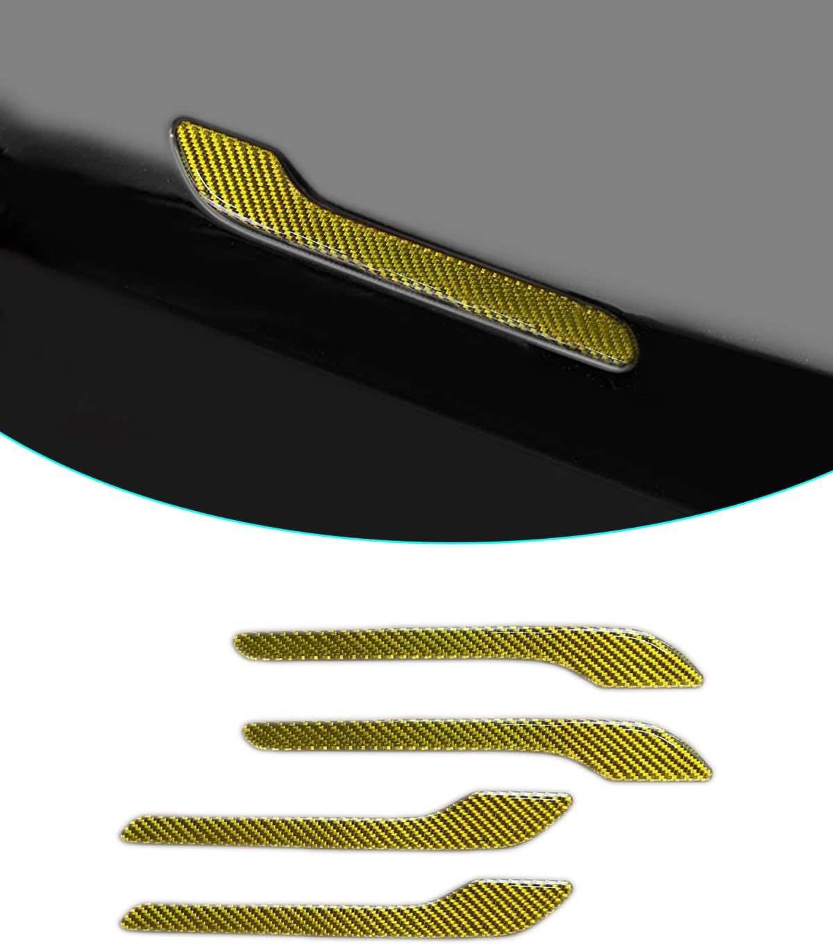 Carbon Fiber Door Handle Cover for Model 3/Y Yellow with drip