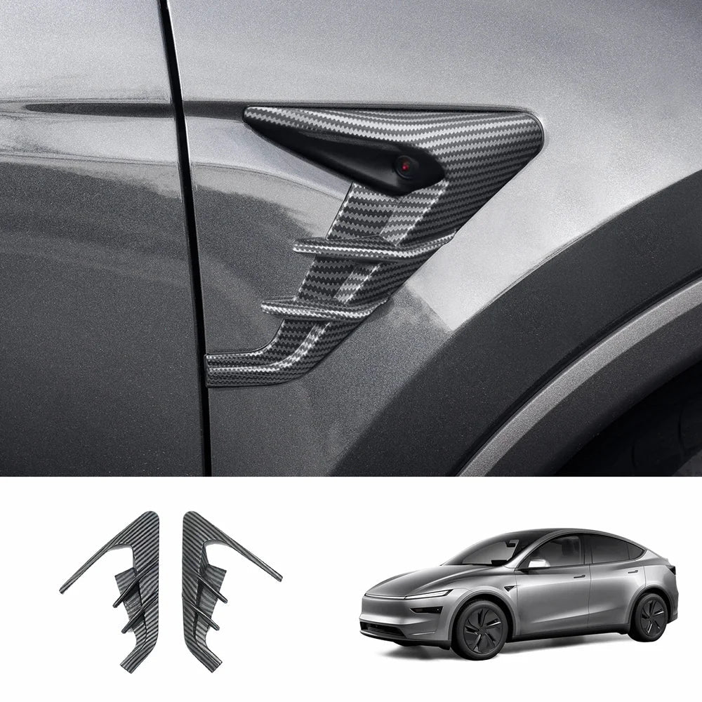 ABS Turn Signal & Camera Covers with Air Blades for Tesla Model Y Juniper 2025+ Matte Carbon Style