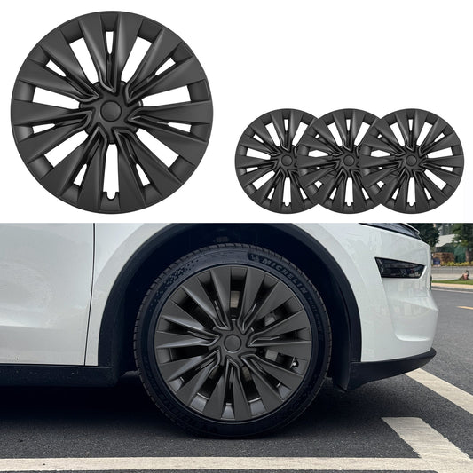 19" Turbine Style Wheel Hub Cover For Tesla Model Y 2020-2024 Turbine Matte Black