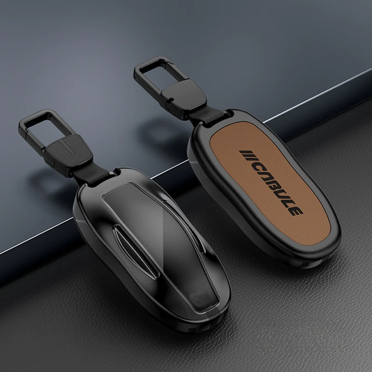 Alloy and Leather Key Fob Cover for Tesla Model 3/Y/S/X