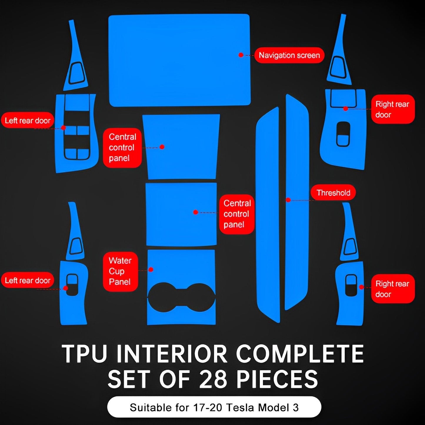 Model 3/Y TPU interior Protective Film for Tesla 2017-2020 Model 3