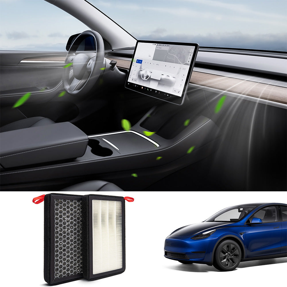 Cabin Air Filter & HEPA Filter with Activated Carbon for Tesla Model Y Internal Filter - Behind the Glove Box HEPA Filter-1107681-00-A (2 Pcs)