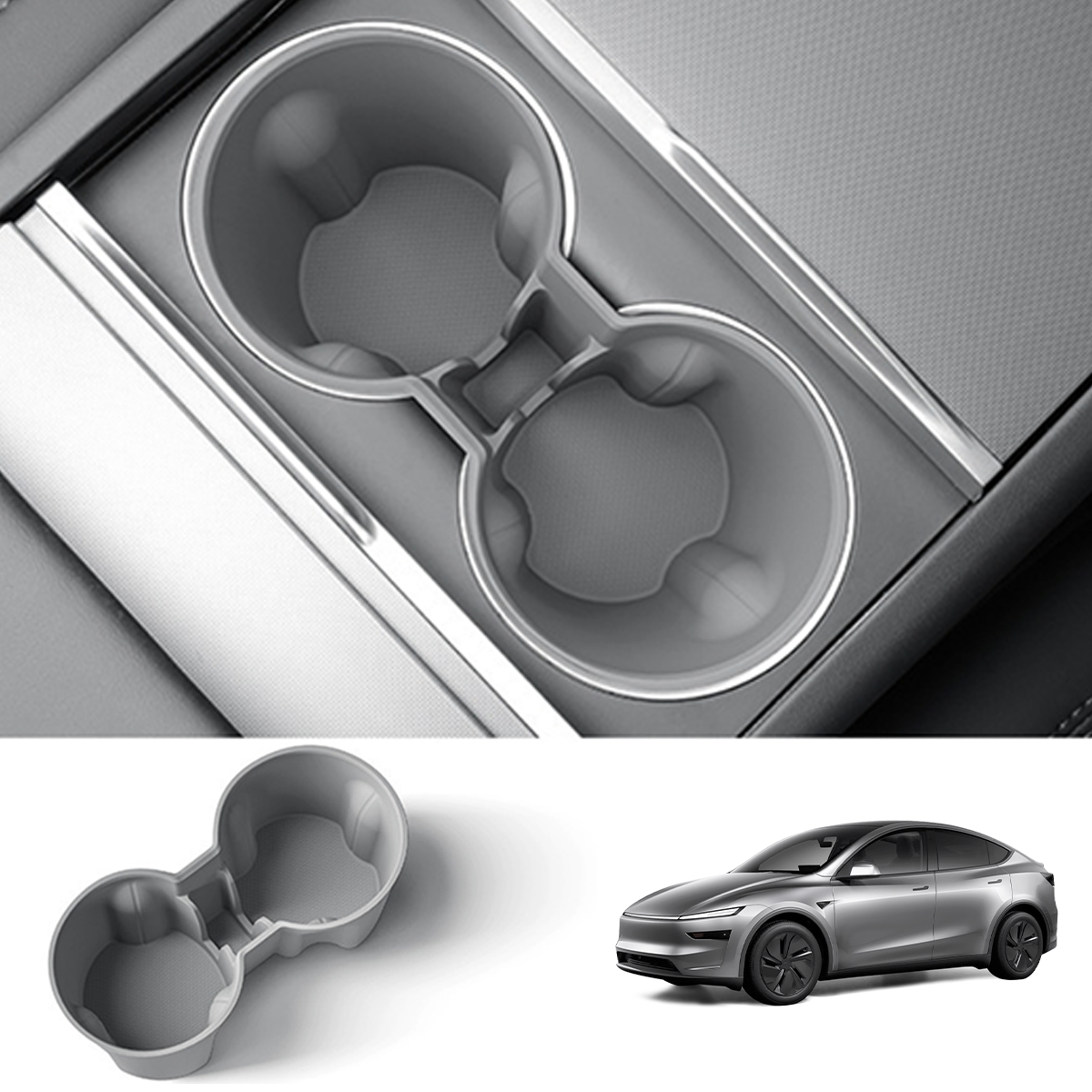 Cup Holder Insert for Tesla Model Y Juniper 2025+ Silicone Grey