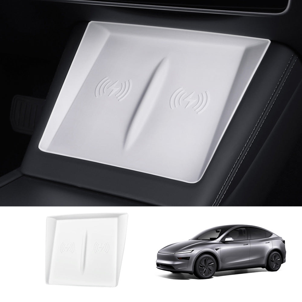 Center Control Silicone Pad Wireless Charging Anti-Slip Protective Mat for Tesla Model Y Juniper 2025+ White
