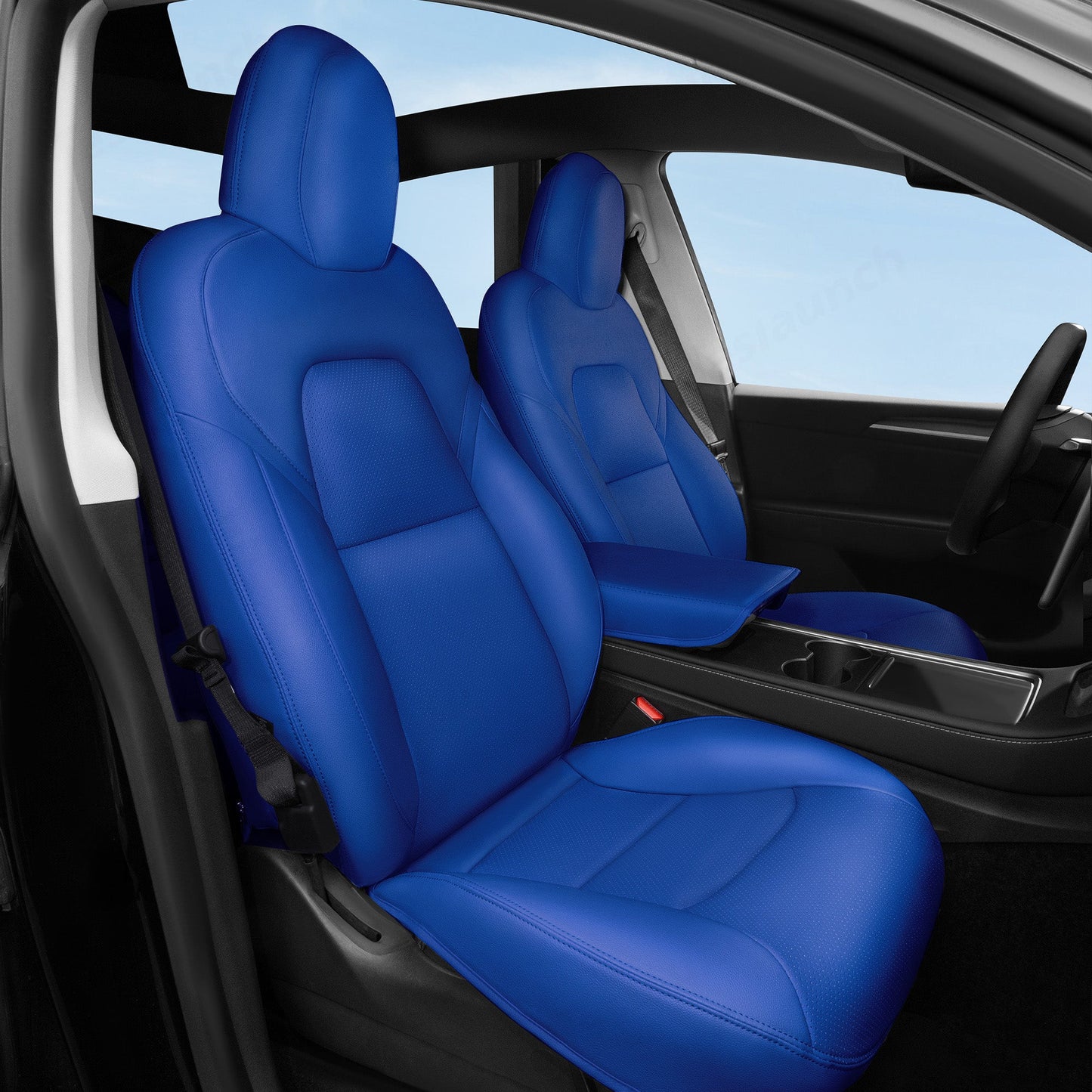 All-Inclusive 2018-2023 Model 3 Seat Cover for Tesla Standard Leather Blue Full Set (Front & Rear Seats)