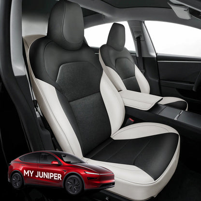 All-Inclusive Seat Cover for New Tesla Model Y Juniper 2025+ Nappa Leather White Black Full Set (Front & Rear Seats)